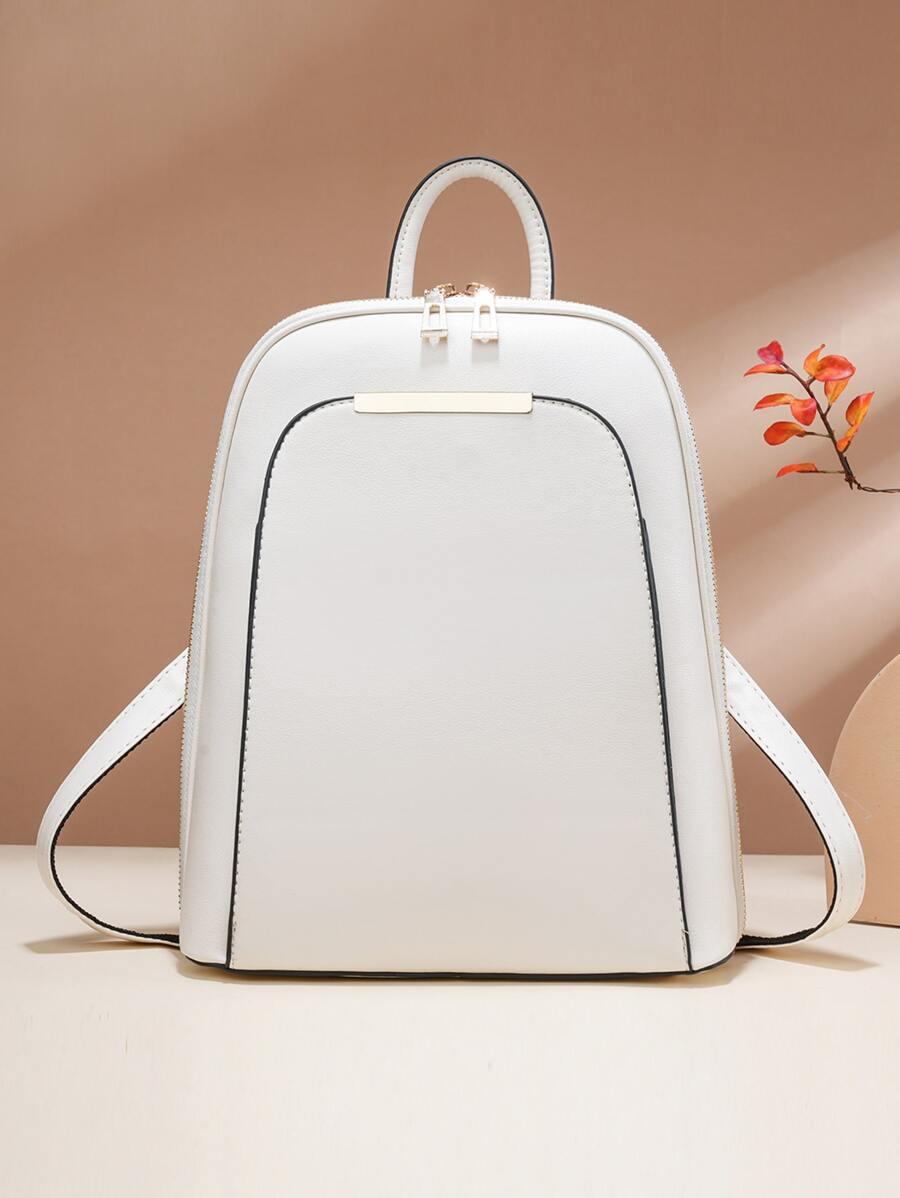 撞色滚边经典背包，母亲节送给妈妈的礼物，拉链背包，时尚 PU 皮革背包，非常适合女性、新手和白领人士