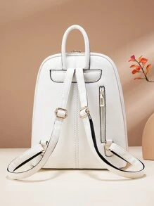 撞色滚边经典背包，母亲节送给妈妈的礼物，拉链背包，时尚 PU 皮革背包，非常适合女性、新手和白领人士