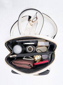 撞色滚边经典背包，母亲节送给妈妈的礼物，拉链背包，时尚 PU 皮革背包，非常适合女性、新手和白领人士