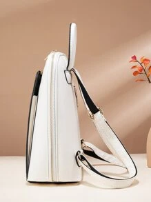 撞色滚边经典背包，母亲节送给妈妈的礼物，拉链背包，时尚 PU 皮革背包，非常适合女性、新手和白领人士