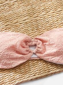 環狀聯結束頸泳衣，側邊綁帶夏日沙灘比基尼套裝 - 粉色 - 查看 3