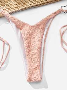 環狀聯結束頸泳衣，側邊綁帶夏日沙灘比基尼套裝 - 粉色 - 查看 4