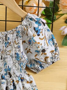 Toddler Girls Allover Floral Print Puff Sleeve Ruffle Hem Dress - Multicolor - View 3
