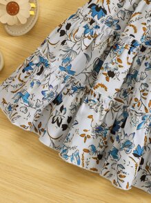 Toddler Girls Allover Floral Print Puff Sleeve Ruffle Hem Dress - Multicolor - View 4