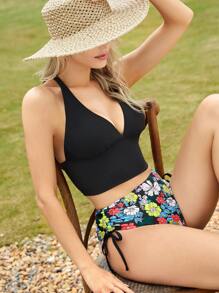 Floral Print Halter Bikini Set Summer Beach - Multicolor - View 5