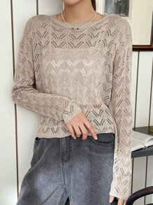 DAZY Pointelle Knit Drop Shoulder Jumper - Apricot - View 1