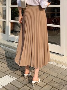 DAZY 高腰百褶裙 - 卡其色 - 查看 2