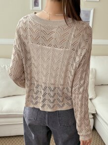 DAZY Pointelle Knit Drop Shoulder Jumper - Apricot - View 2