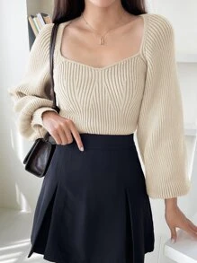 DAZY Áo len nữ Gân đan màu trơn Giải trí - Màu be - Xem 1