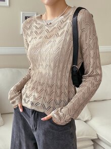 DAZY Pointelle Knit Drop Shoulder Jumper - Apricot - View 6