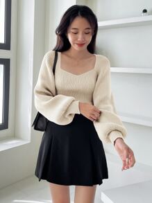 DAZY Áo len nữ Gân đan màu trơn Giải trí - Màu be - Xem 5