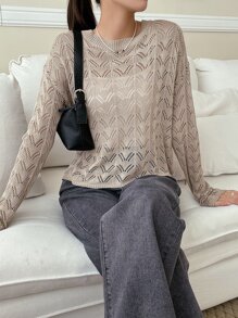DAZY Pointelle Knit Drop Shoulder Jumper - Apricot - View 7
