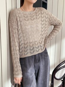 DAZY Pointelle Knit Drop Shoulder Jumper - Apricot - View 8