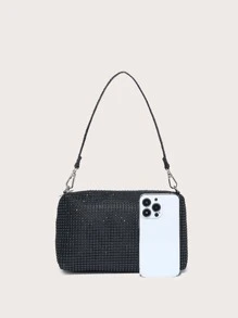 Glamorous Glitter Bling, Sequin, Luxury, Shiny Rhinestone Decor Square Bag Evening Bag, Dinner Bag Faux Pearl, Rhinestone For Party Girl, Woman, Bride Perfect For Party, Wedding, Prom, Dinner/Banquet - Black - View 3