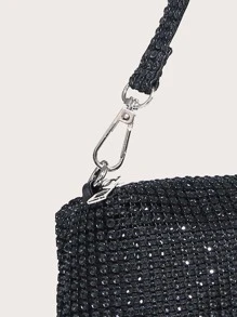 Glamorous Glitter Bling, Sequin, Luxury, Shiny Rhinestone Decor Square Bag Evening Bag, Dinner Bag Faux Pearl, Rhinestone For Party Girl, Woman, Bride Perfect For Party, Wedding, Prom, Dinner/Banquet - Black - View 5