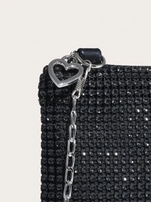 Ladies' Crossbody Square Bag With Sequins And Faux Diamonds, Metal Chain, Lightweight And Stylish, Suitable For Going Out. - Black - View 3