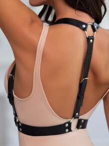 矩形扣飾背帶式腰帶 - 黑色 - 查看 2