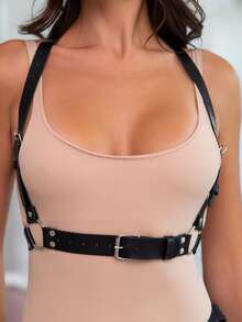 矩形扣飾背帶式腰帶 - 黑色 - 查看 3