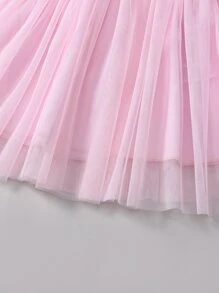 SHEIN Young Girl Cartoon Cute Mesh Round Neck Short Sleeve Dress With Ruffled Hem For Summer - Multicolor - View 6