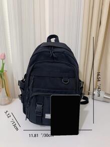 字母貼布和插扣裝飾功能背包 - 黑色 - 查看 1