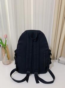 字母貼布和插扣裝飾功能背包 - 黑色 - 查看 2