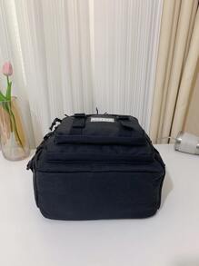 字母貼布和插扣裝飾功能背包 - 黑色 - 查看 4