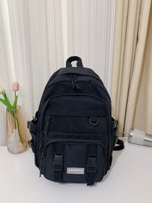 字母貼布和插扣裝飾功能背包 - 黑色 - 查看 5