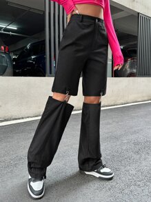 SHEIN ICON Cut Out Chain Detail Trousers - Black - View 5