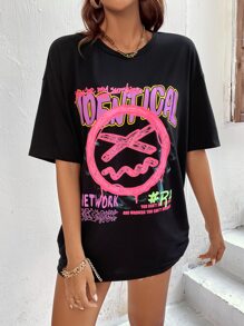 SHEIN Unity Áo thun nữ Lá thư Giải trí - màu đen - Xem 5