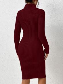 SHEIN Privé Turtleneck Raglan Sleeve Twist Front Jumper Dress - Burgundy - View 2