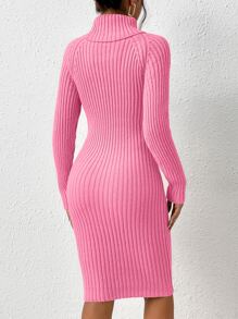 SHEIN Privé Turtleneck Twist Front Raglan Sleeve Jumper Dress - Pink - View 2