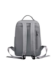 前拉鏈功能背包 - 灰色 - 查看 2