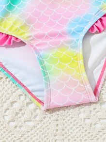 Tween Girl Fish Scale Print Frill Trim Bikini Set Summer Beach - Multicolor - View 4