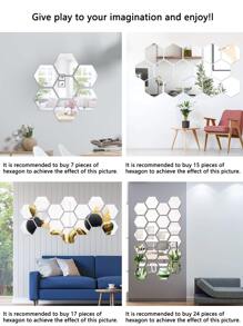 多尺寸组合装饰墙镜粘贴墙面3d塑料板装饰卧室浴室配件家居室内最佳礼物 - 銀色 - 查看 5