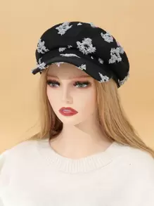 花卉刺繡貝克帽 - 黑色 - 查看 1