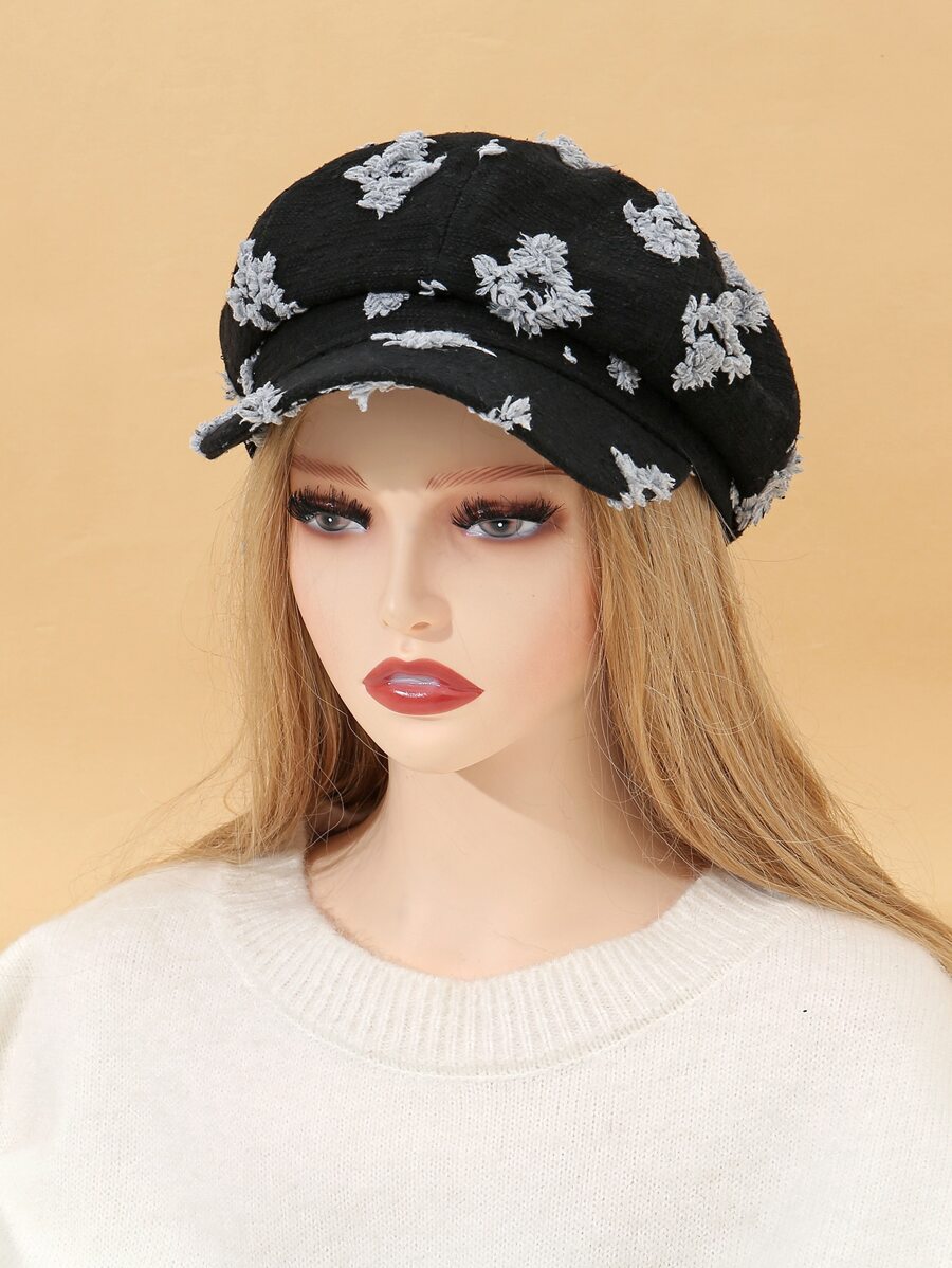 花卉刺繡貝克帽 - 黑色 - 查看 1