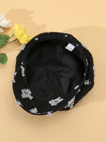 花卉刺繡貝克帽 - 黑色 - 查看 2