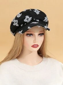花卉刺繡貝克帽 - 黑色 - 查看 5