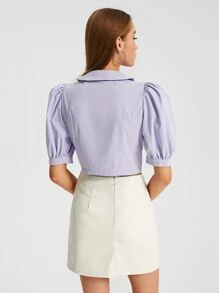 Raluk Peter Pan Collar Puff Sleeve Button Front Blouse - Lilac Purple - View 2