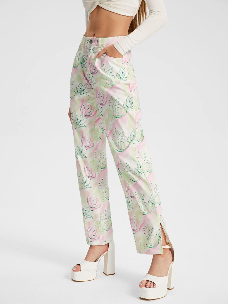 Shwetha Anand Designs Floral Print Split Hem Trousers - Multicolor - View 1