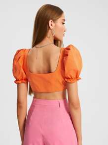 ELLEY OREM EO CAZ Square Neck Puff Sleeve Crop Top