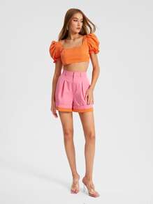 ELLEY OREM EO CAZ Square Neck Puff Sleeve Crop Top