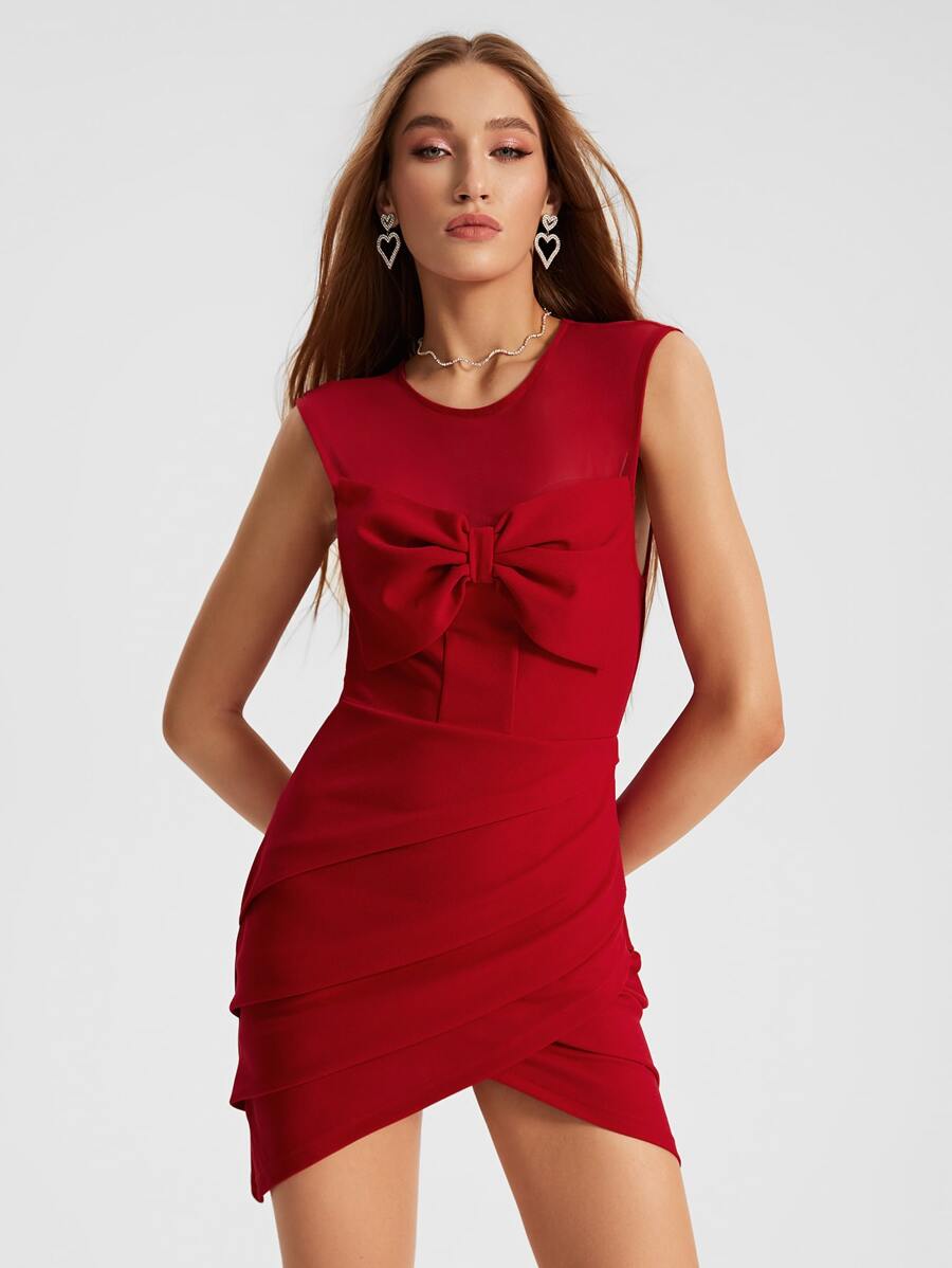 Raluk Vestido con lazo delantero fruncido bajo tulipán - Burdeos - Ver 1