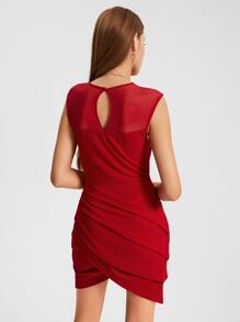 Raluk Vestido con lazo delantero fruncido bajo tulipán - Burdeos - Ver 2