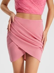 Raluk Falda ajustada unicolor fruncido cruzado - Rosa - Ver 1