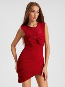 Raluk Vestido con lazo delantero fruncido bajo tulipán - Burdeos - Ver 4