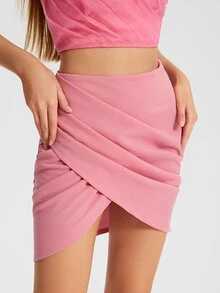 Raluk Falda ajustada unicolor fruncido cruzado - Rosa - Ver 4