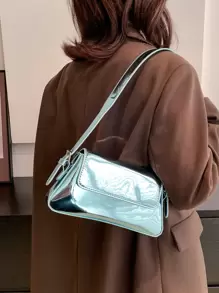 Metallic Flap Bag - Baby Blue - View 2