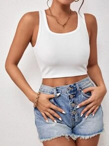 SHEIN Essnce Solid Crop Tank Top - White - View 4