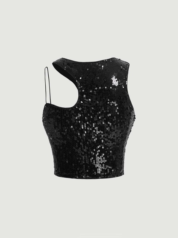 SHEIN MOD Asymmetrical Neck Sequin Top SHEIN